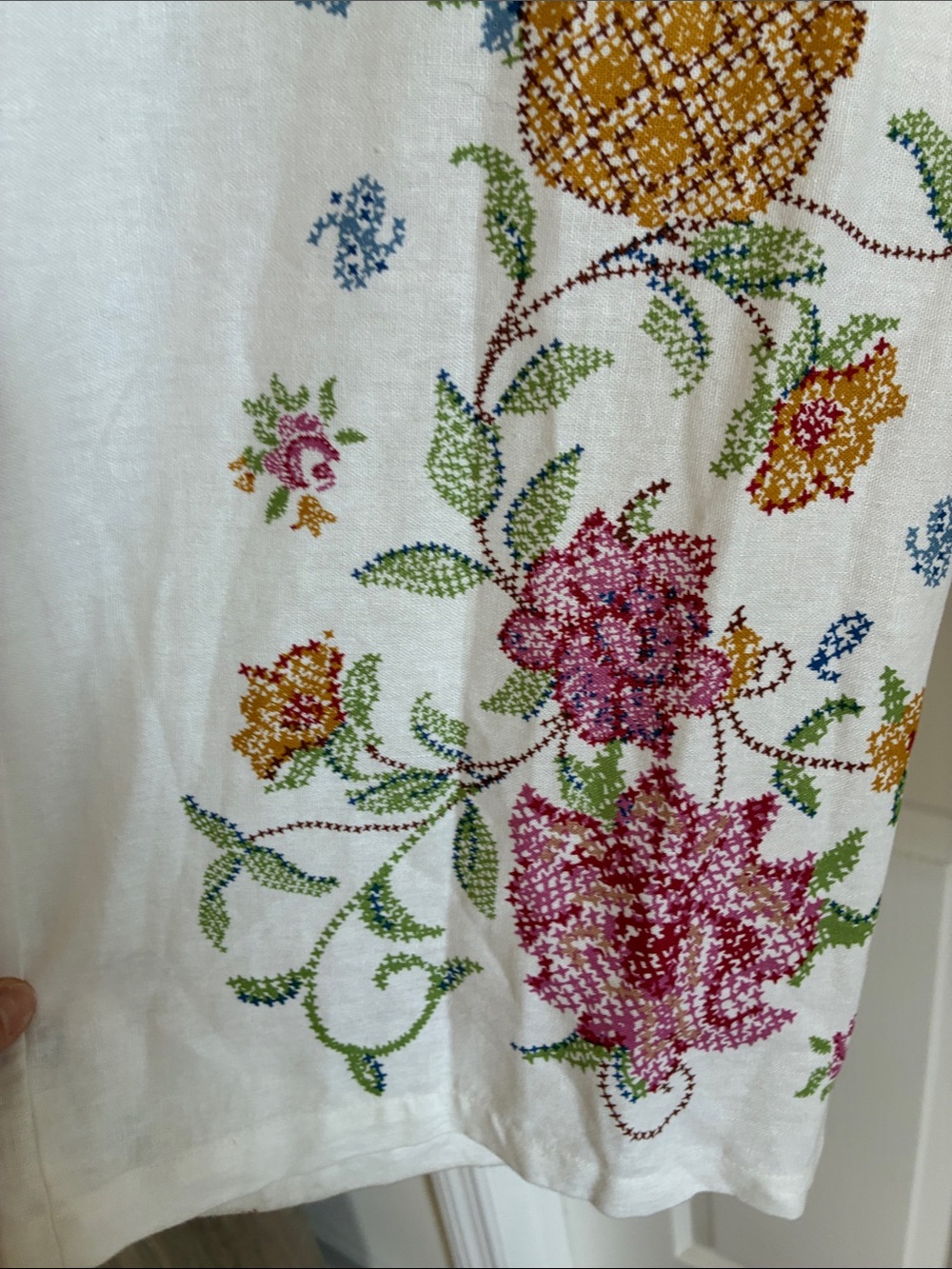 Rachel Zoe Euro Summer Wide Leg Linen Blend Pants Medium White Pineapple Floral - Picture 5 of 8